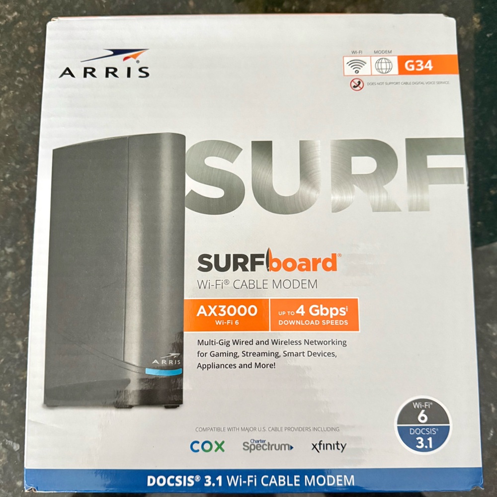 ARRIS G34 (AX3000) Modem & Router (WiFi 6) - DOCSIS 3.1